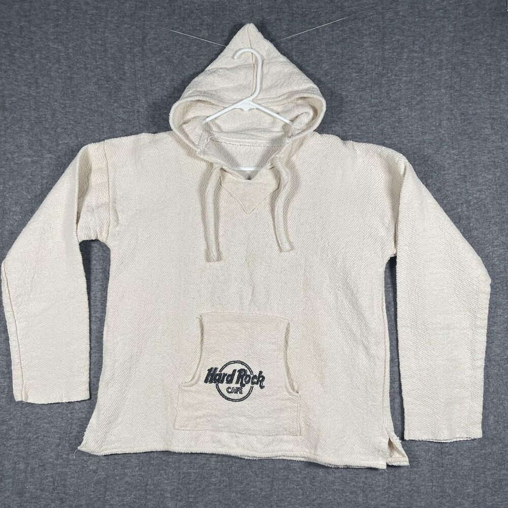 Hard Rock Cafe Hoodie Mens Medium White Baja Tijuana Mexico Pullover Surf Y2K